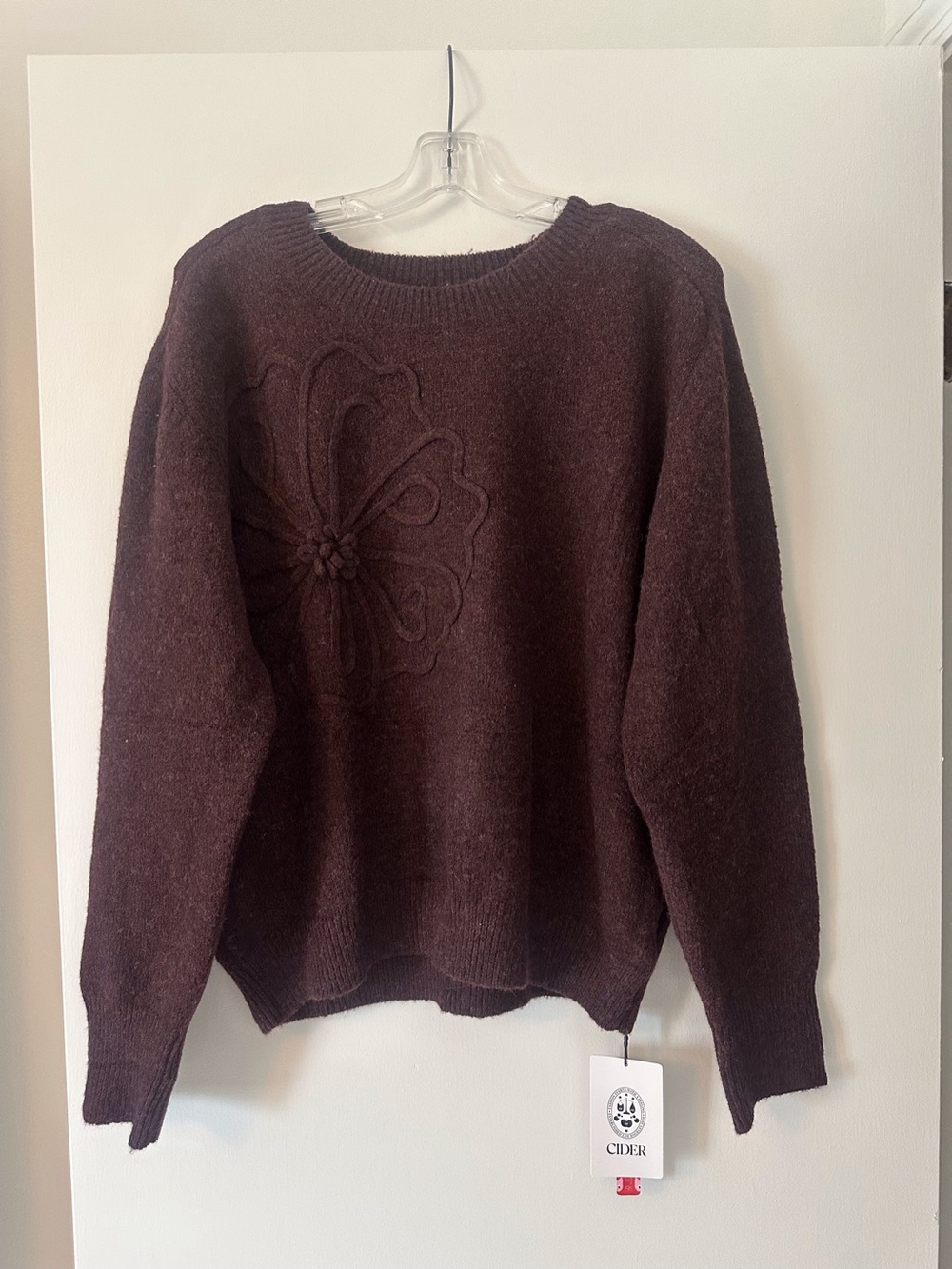 NWT CIDER Women's Cute Crew Neck Floral Pullover Sweater Brown Size XL - Picture 2 of 4